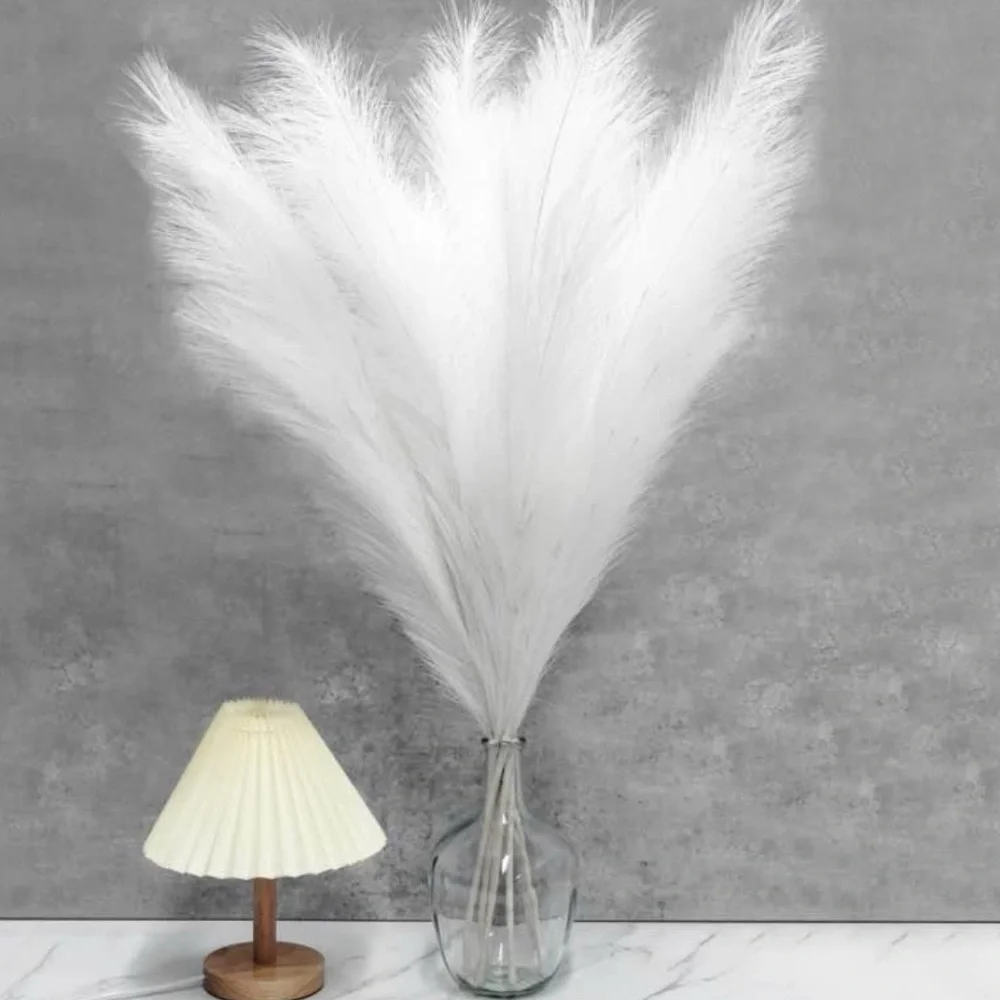 10 Count White Fluffy ADJUSTABLE Artificial Large Faux PAMPAS GRASS 43” / 110cm